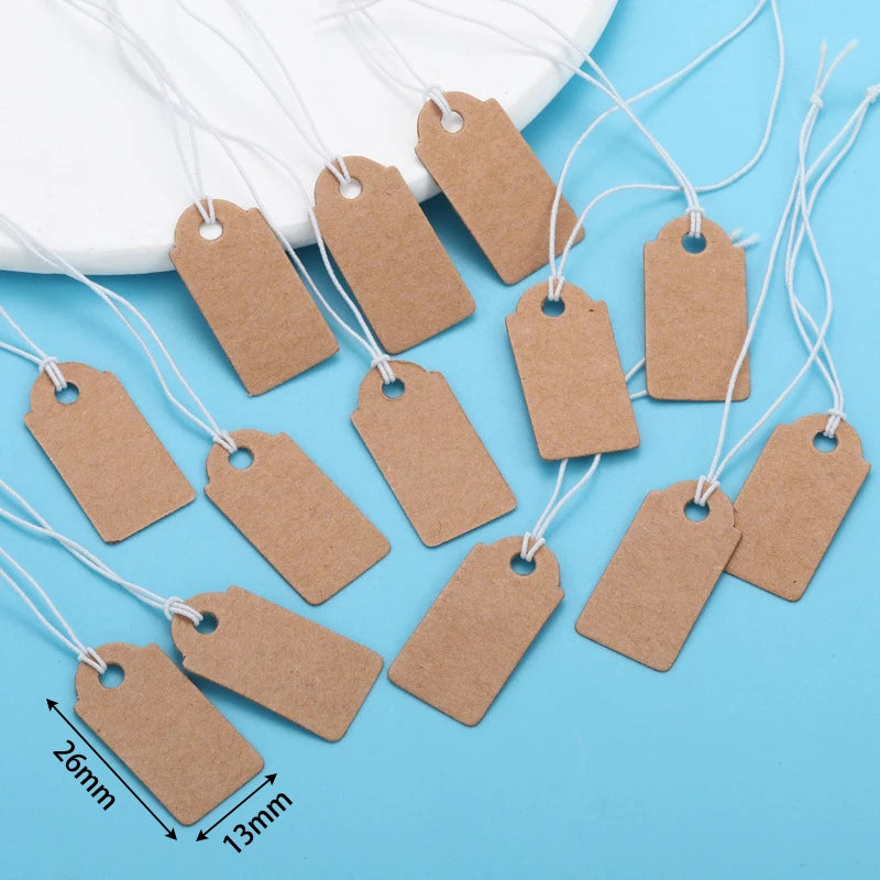 100pcs Paper Rectangular Blank Labels With String For DIY Watch Bracelets Necklaces Earrings Jewelry Display Price Tags Cards