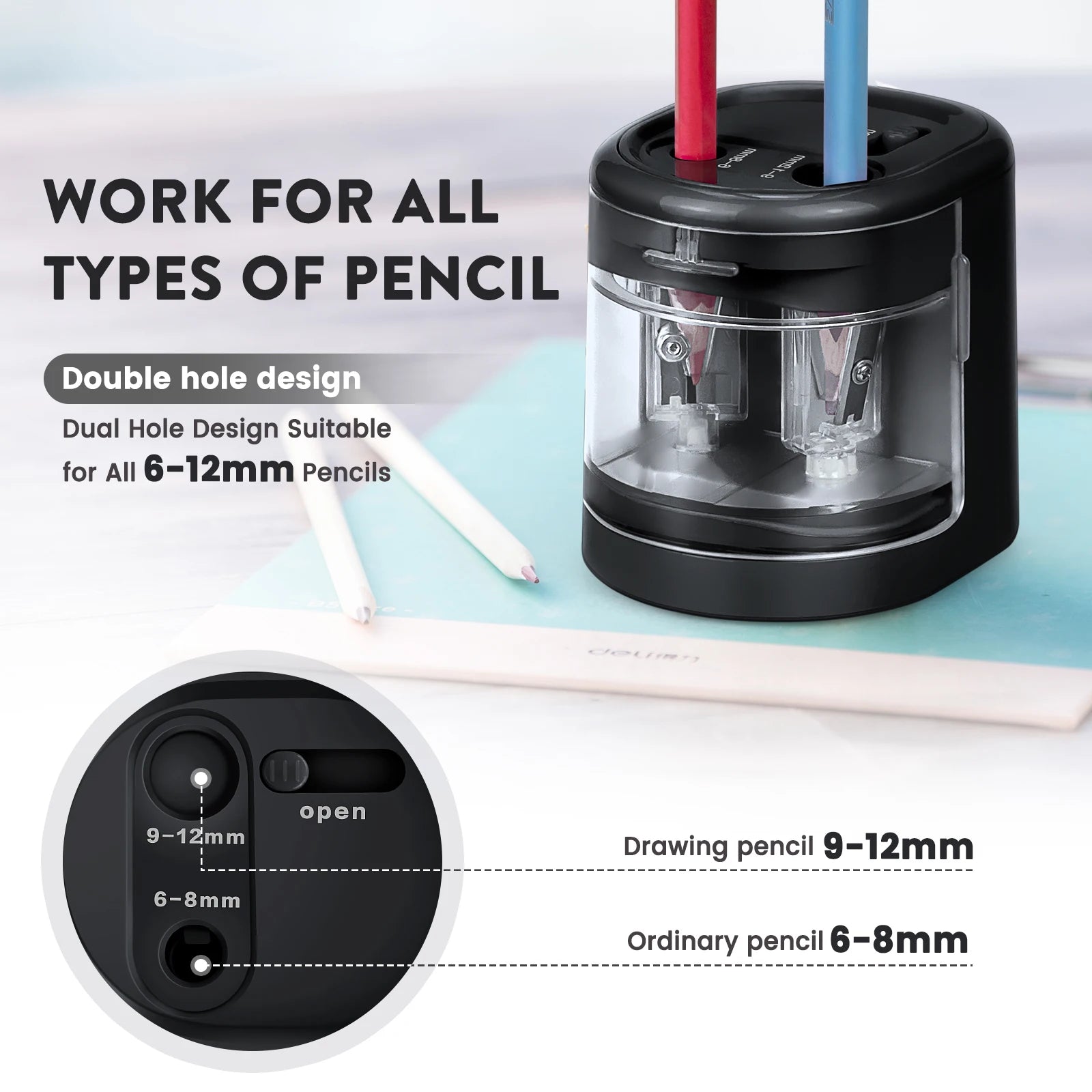 Eagle Auto Pencil Sharpener, Battery or USB Operated, Dual Holes, Dual Blades,  Portable,Office,School Supplies Stationery