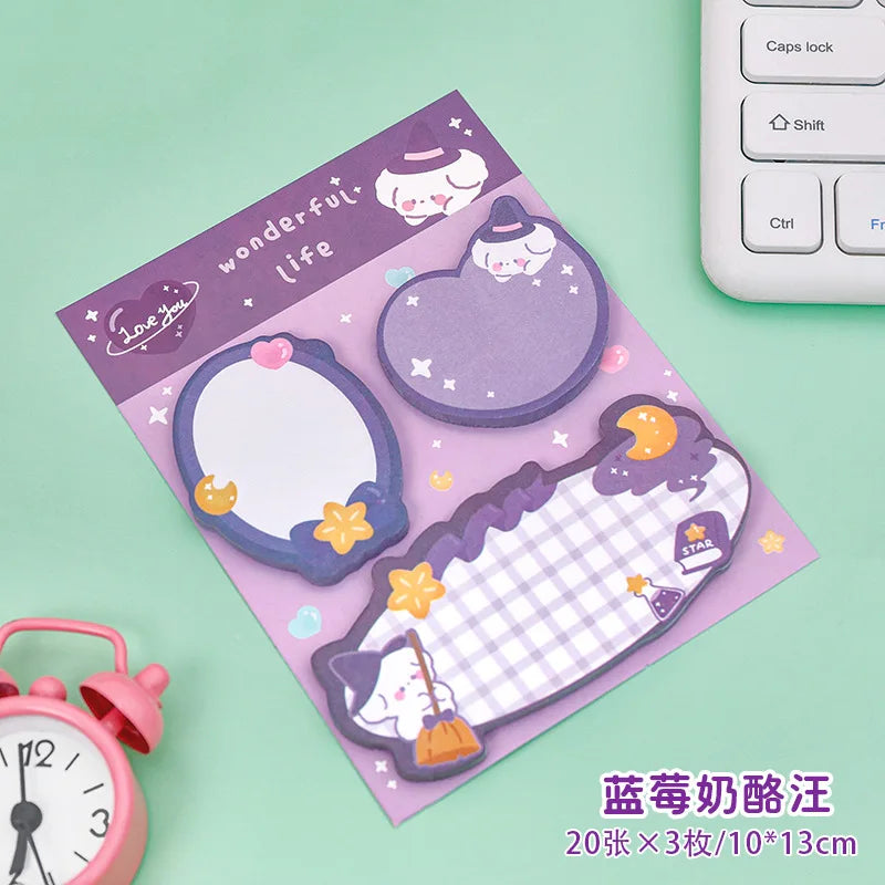 Kawaii Cartoon Strawberry Rabbit Bear Sticky Notes Memo Pad Cute Message N Times Sticky Office Stationery Supply Journal Planner