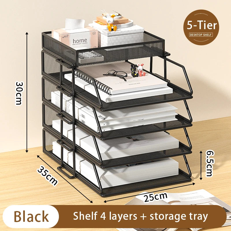 Metal desktop file rack, bookcase, office file storage box, multi-layer iron file frame, data storage, folder shelving