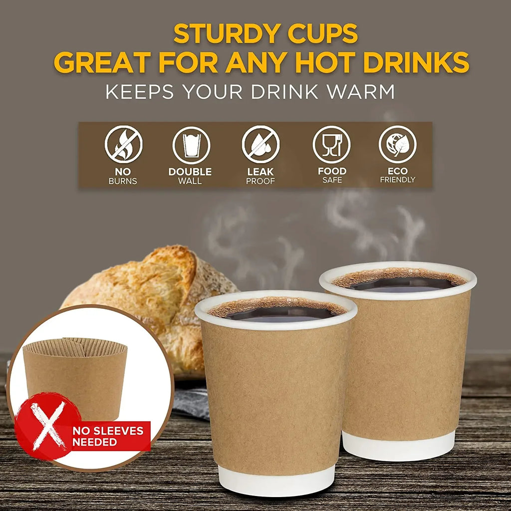 Black Rippled Double Wall Paper Cups, Disposable Coffee Cups, Paper Cups for Christmas Party and Daily [With Lids]