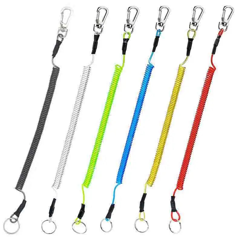 1.2m/2m/3m Max Stretch Plastic Spring Elastic Rope Fishing Lanyards With Carabiner Boating Ropes Anti-lost Phone Keychain Lock