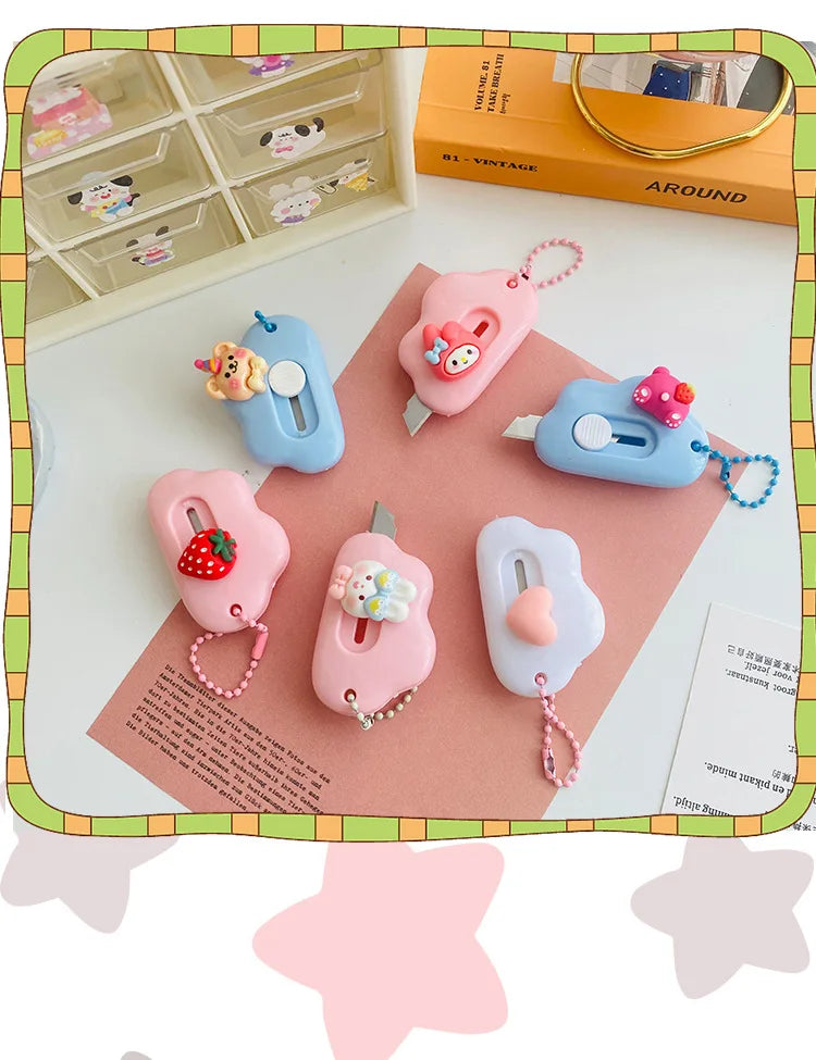 1pc Dopamine Cloud Mass Letter Opener Cartoon Cute Utility Knife Student Mini Box Cutter Hand-made Sharp