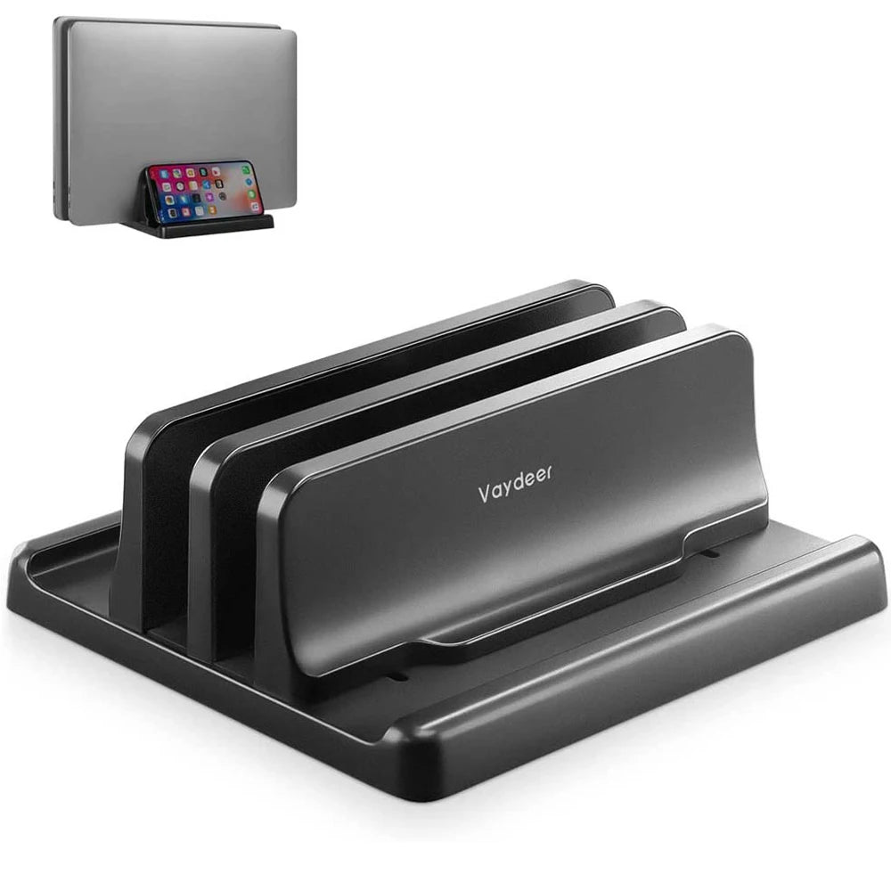 Dual-Slot Vertical Laptop Stand Holder Adjustable Double Desktop Notebook Dock Space-Saving for MacBook HP Dell Chrome Book iPad