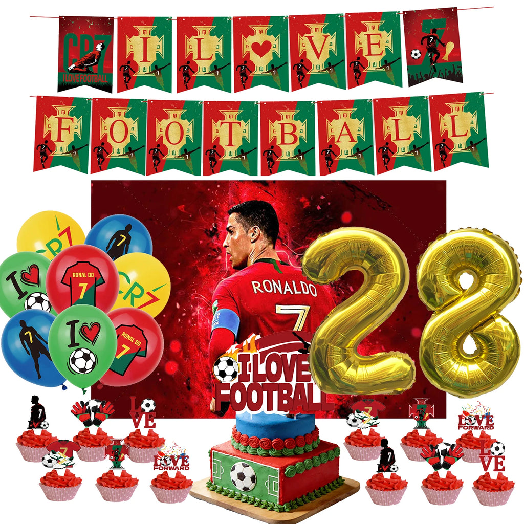 Football Player Theme Party Decoration Soccer Cr&7 Superstar Party Supplies Plate Cup Balloon Banner Paper Backdrop Party Gift