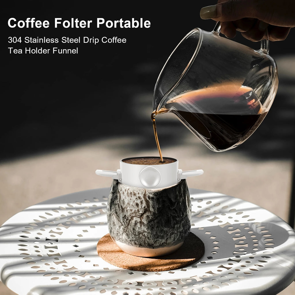 Folding Hand Brewed Coffee Filter Coffee Dripper Cone for Drip Coffee and Tea with Stainless Steel Holder No Filter Paper