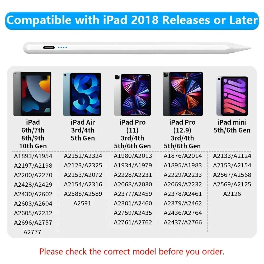 Stylus Pen for Apple Pencil LED Power Indicators Palm Rejection Touch Pencil for IPad From 2018 to 2025 Years