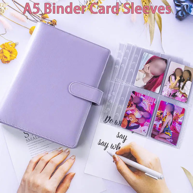 A5 Notebook Photocard Binder with 4 Pockets Sleeves, 6 Ring  PU Leather Binder Loose Leaf Personal Organizer Photo Binder Book