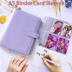 A5 Notebook Photocard Binder with 4 Pockets Sleeves, 6 Ring  PU Leather Binder Loose Leaf Personal Organizer Photo Binder Book