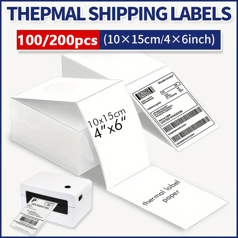 4×6 Thermal Shipping Labels 100/500 Sheets Self-Adhesive Fold Paper Compatible With Thermal Printer For Barcode Sticker Printing
