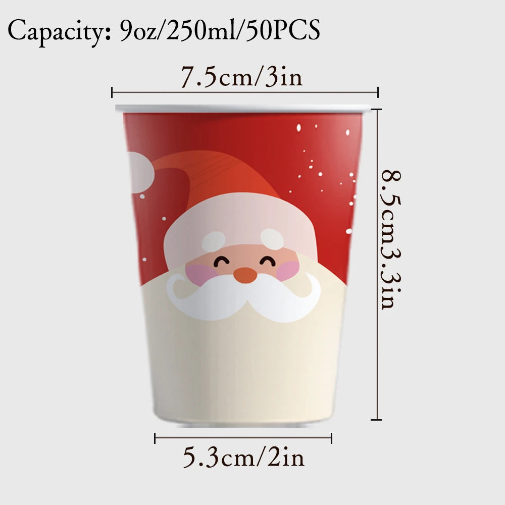 50pcs, Christmas Disposable Paper Cups, 9oz/250ml Eco Cups, Disposable Drinking Cups, Coffee Cups, Drinking Cups, Table Cups
