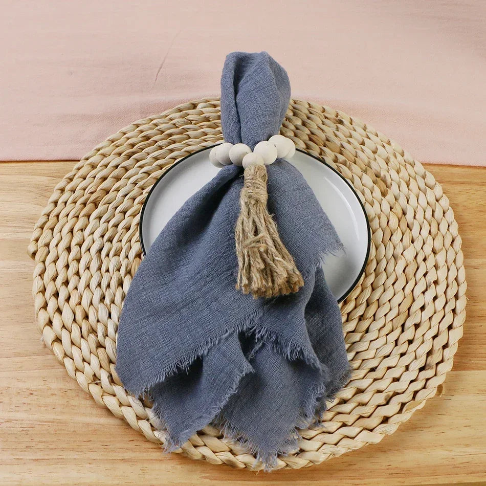 10Pcs 32x32cm Handmade Cloth Napkins with Fringe, Delicate Rustic Decorative Table Napkins for Wedding/Dinner/Party