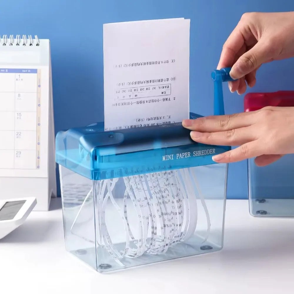 Durable Mini Manual Paper Shredder Transparent Non-slip Base Paper Sharper ABS Hand Crank Document Destroyer Home