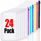 2-24Pcs Clear A6 6-Hole Binder Pockets Waterproof PVC Organizer Cash Budget Envelopes Zipper Binder Pouches for Notebook Planner