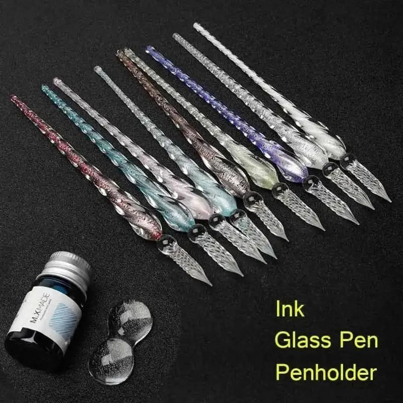 Crystal Glass Dipping Pen Gift Box Colorful Gold Powder Ink Signature Pen Set Creative Stationery Gifts For Friends Classmates