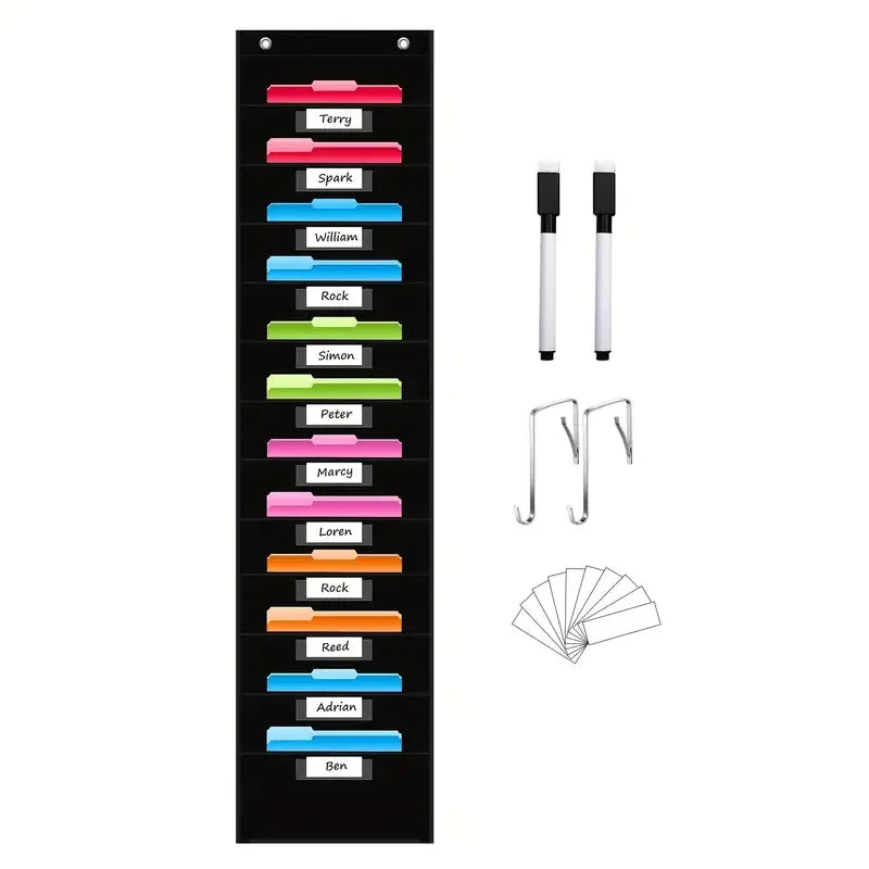 12 Pocket File Storage Chart Wall-Mounted Organizer with Hooks And Labels for  Office Organization Hanging Pocket Folder Rack
