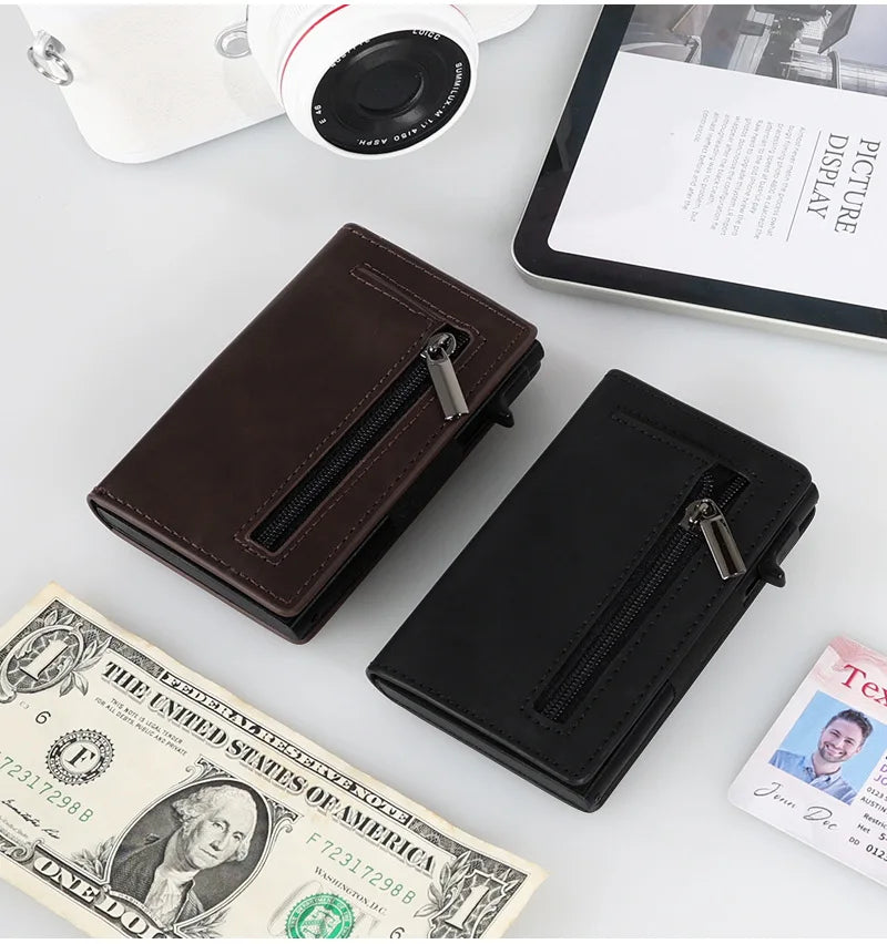 RFID Blocking Pop-up Minimalist Wallet for Men, Luxury Magnetic Leather Credit Card Holder, Unisex Slim Bank Cardholder Purse