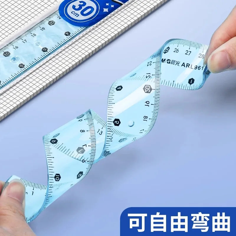 M&G 15/20/30 cm Transparent Soft Ruler for Primary School Students Folding Straight Ruler