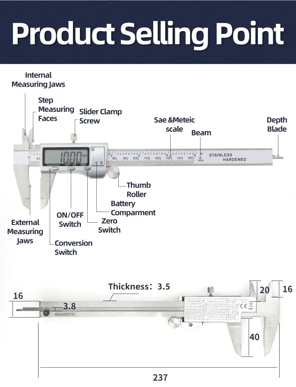 Vernier Caliper Professional Pachymeter Carpentry Tools Measuring Tool Micrometer Ruler Stainless Steel Pachometer Dial Calipers