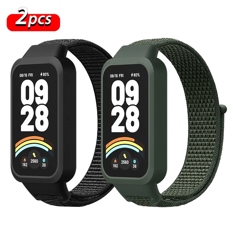 Strap+PC Case for Xiaomi mi band 9 active accessories sports Nyon bracelet correa+Protective Bumper shell Cover for Redmi band 3