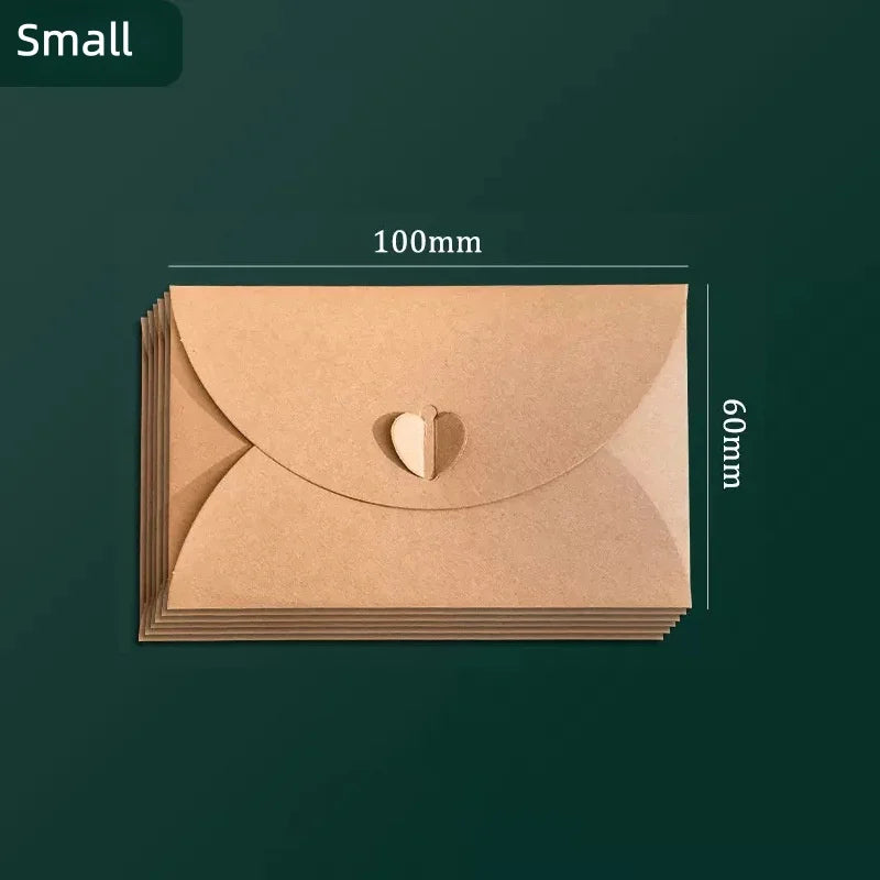 50pcs Japanese Kraft Paper Heart Envelopes - Vintage Ins Aesthetic for Couples Love Letters, European Style Creative Pouch