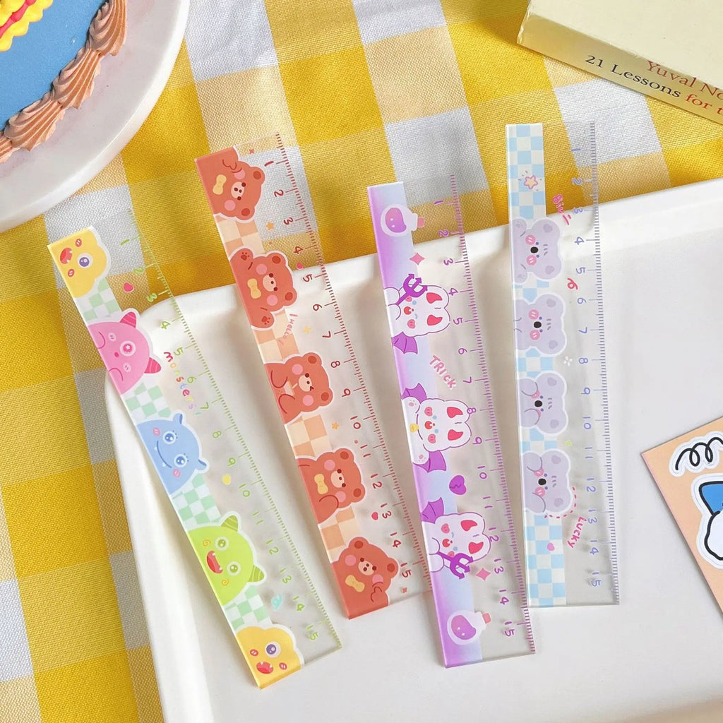 1 Piece Lytwtw's Cute Animals Straight Kawaii Christmas Ruler Tools Stationery Cartoon Drawing Office School Measuring