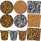 Jungle Safari Wild Animal Party Supplies Disposable Jungle Zoo Animal Print Paper Plates Napkins for Birthday Party Baby Shower