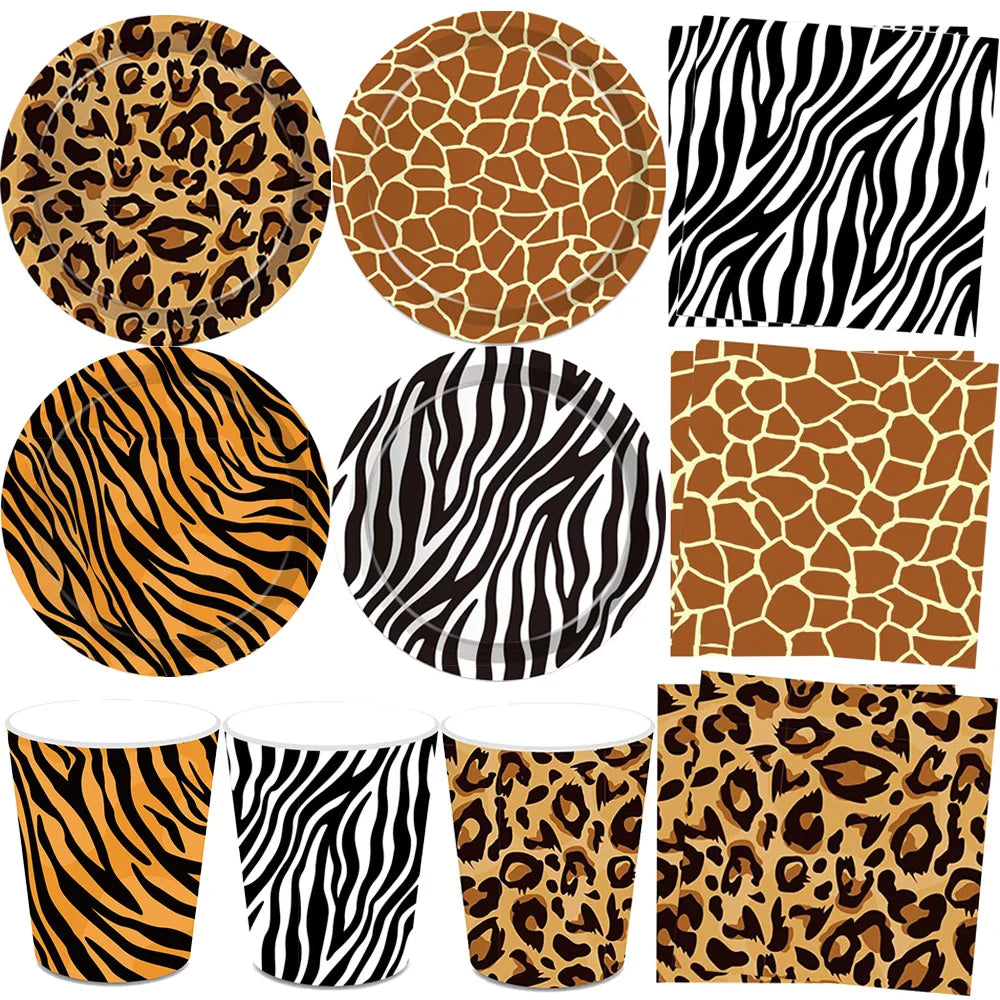 Jungle Safari Wild Animal Party Supplies Disposable Jungle Zoo Animal Print Paper Plates Napkins for Birthday Party Baby Shower