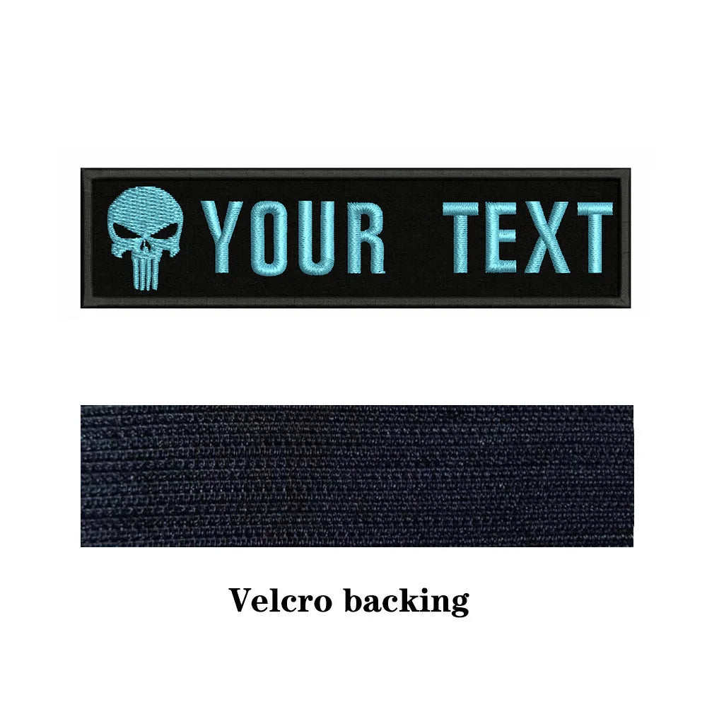 Skull Logo 10X2.5cm Embroidery Custom Name Text Patch Stripes Badge Iron On Or  Patches