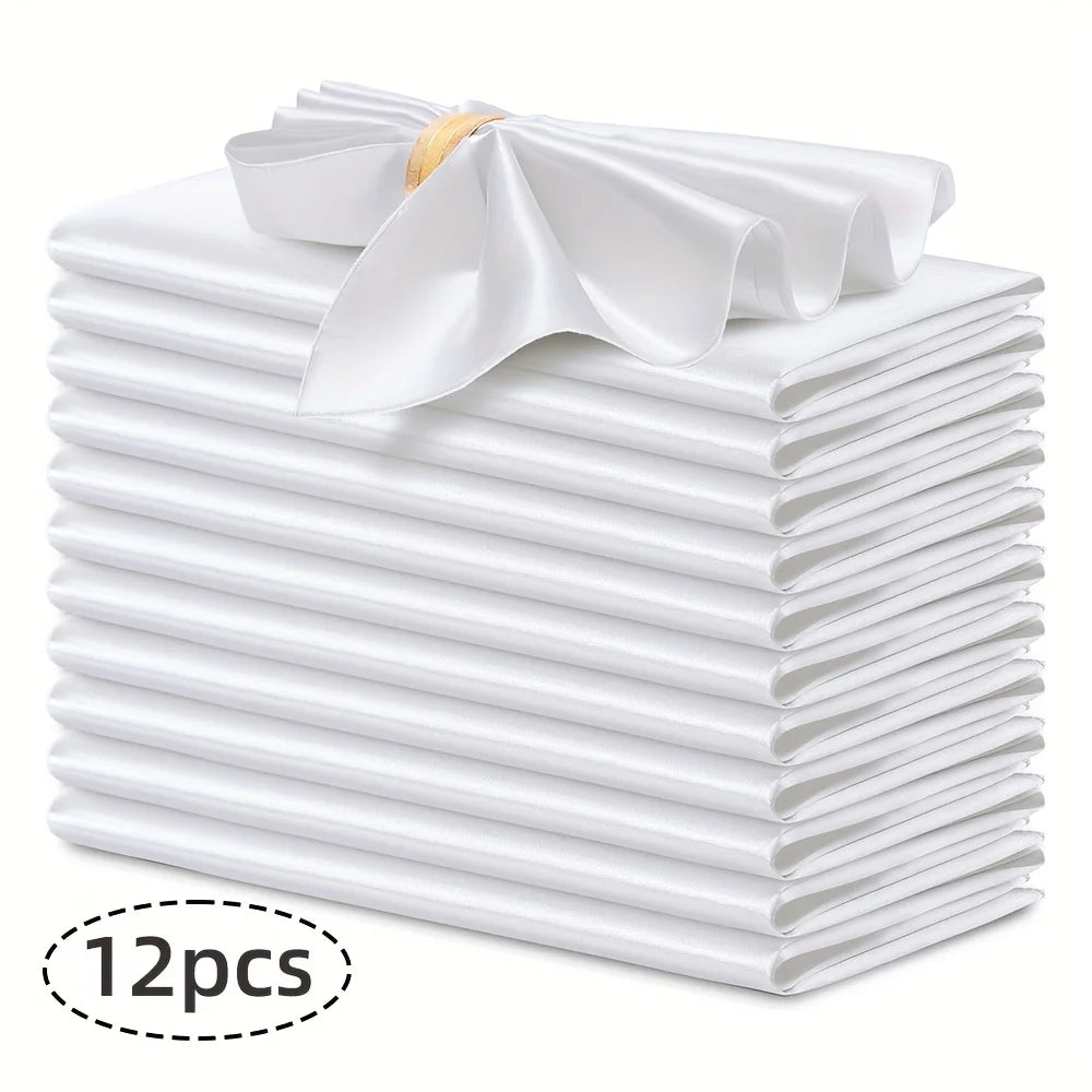12pcs Silky Satin Dinner Napkins 30x30cm Polyester Square Table Napkins for Wedding Banquet Restaurant Birthday Party Decor