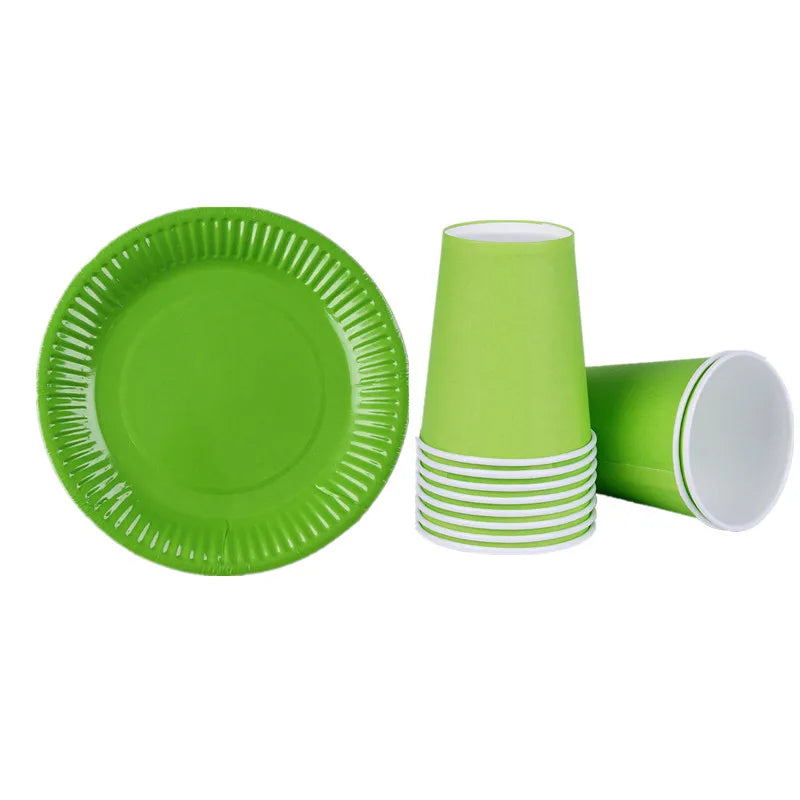 Solid Color Disposable Tableware Set Party Supplies Paper Plates Cups Wedding Birthday Party Decorations Adult Favor