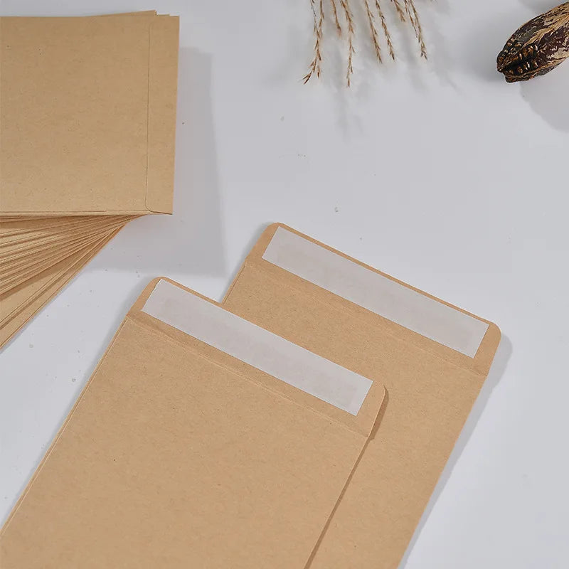 20pcs Kraft Paper Envelope with Self-adhesive Seal Tape Invitation Photo Envelope Bag Invoice Office Document Storage Envelope
