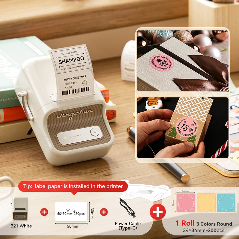 NiiMbot B21 Mini Thermal Printer Wireless Barcode Label Maker Bluetooth Portable Adhesive Label Printers for Office Commercial