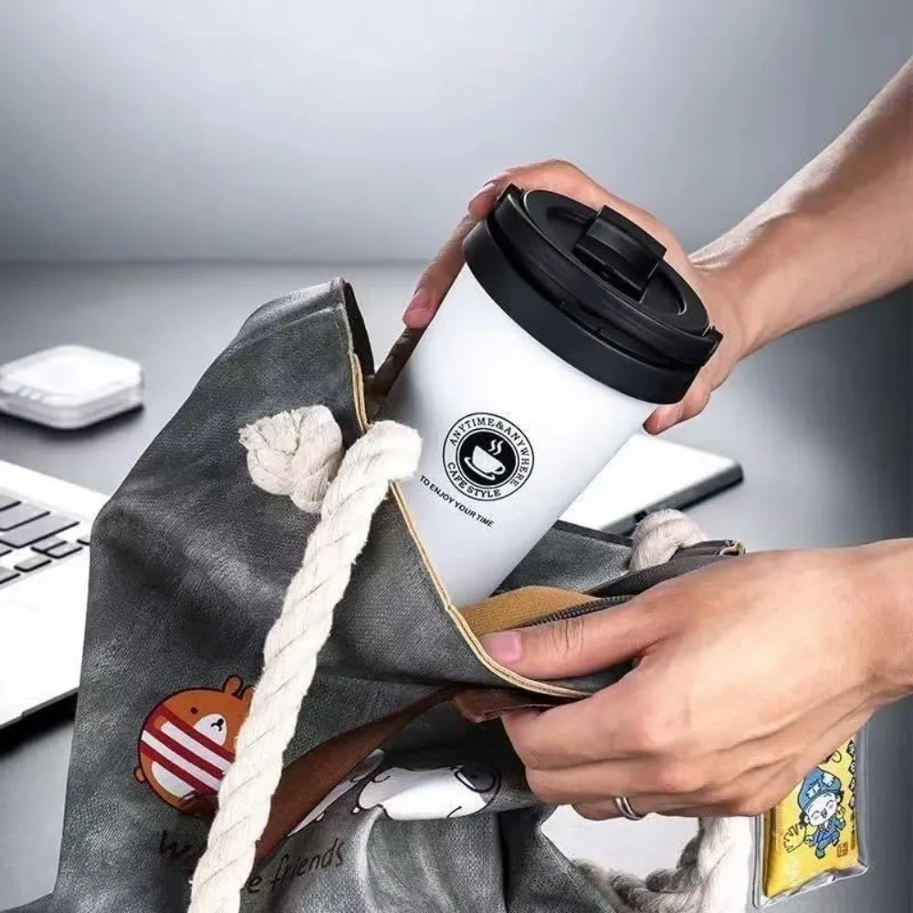 16Oz InsulatedCoffeeCupCoffeeThermosFlask with Leak Proof Lid AndHandle 304 Material Double Wall Insulation and Leak ProofDesign