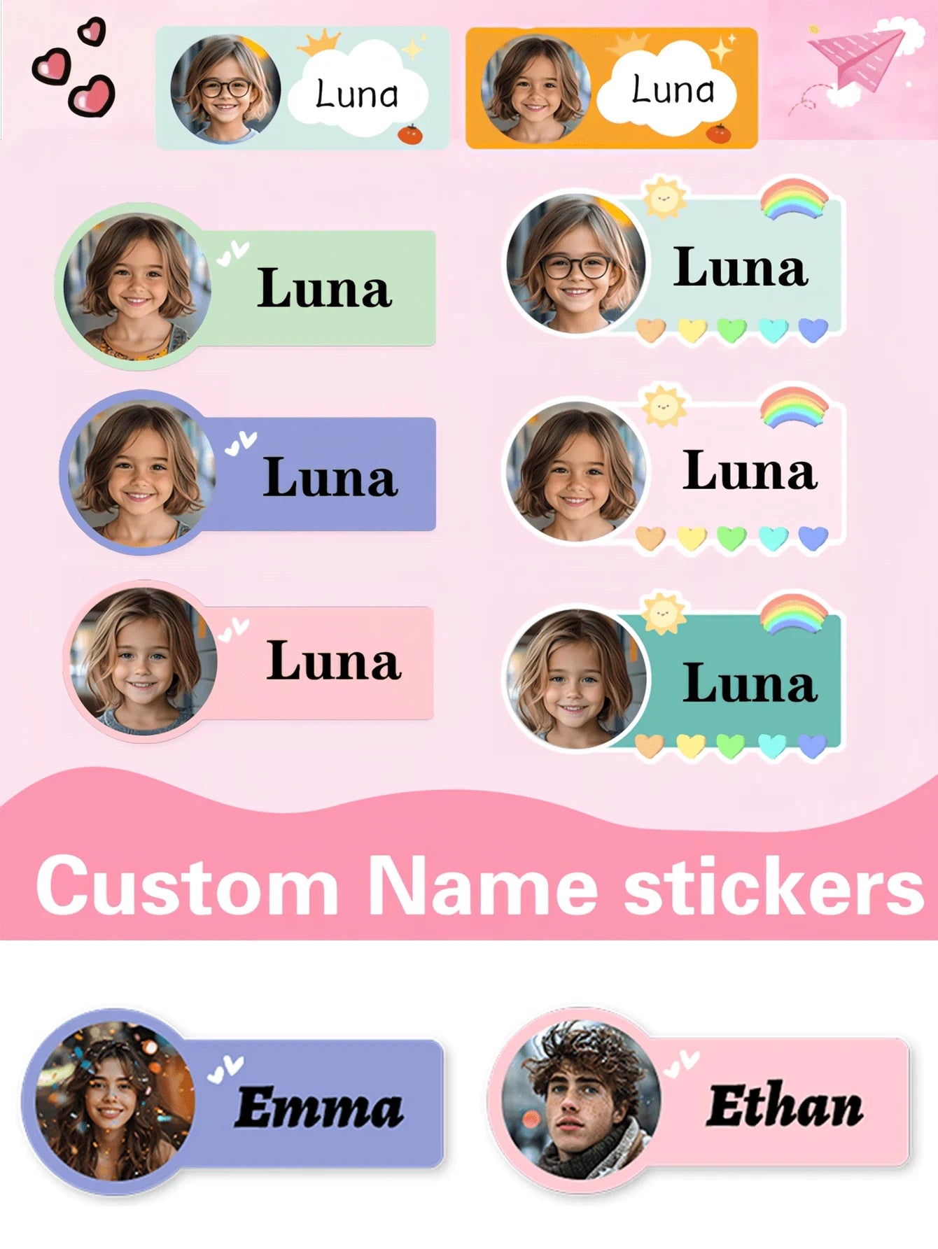 60-240PCs Custom Photo Name Stickers,4*1.8CM Personalized Markers For Special Items,Customized Name Photo Label,Waterproof Vinyl