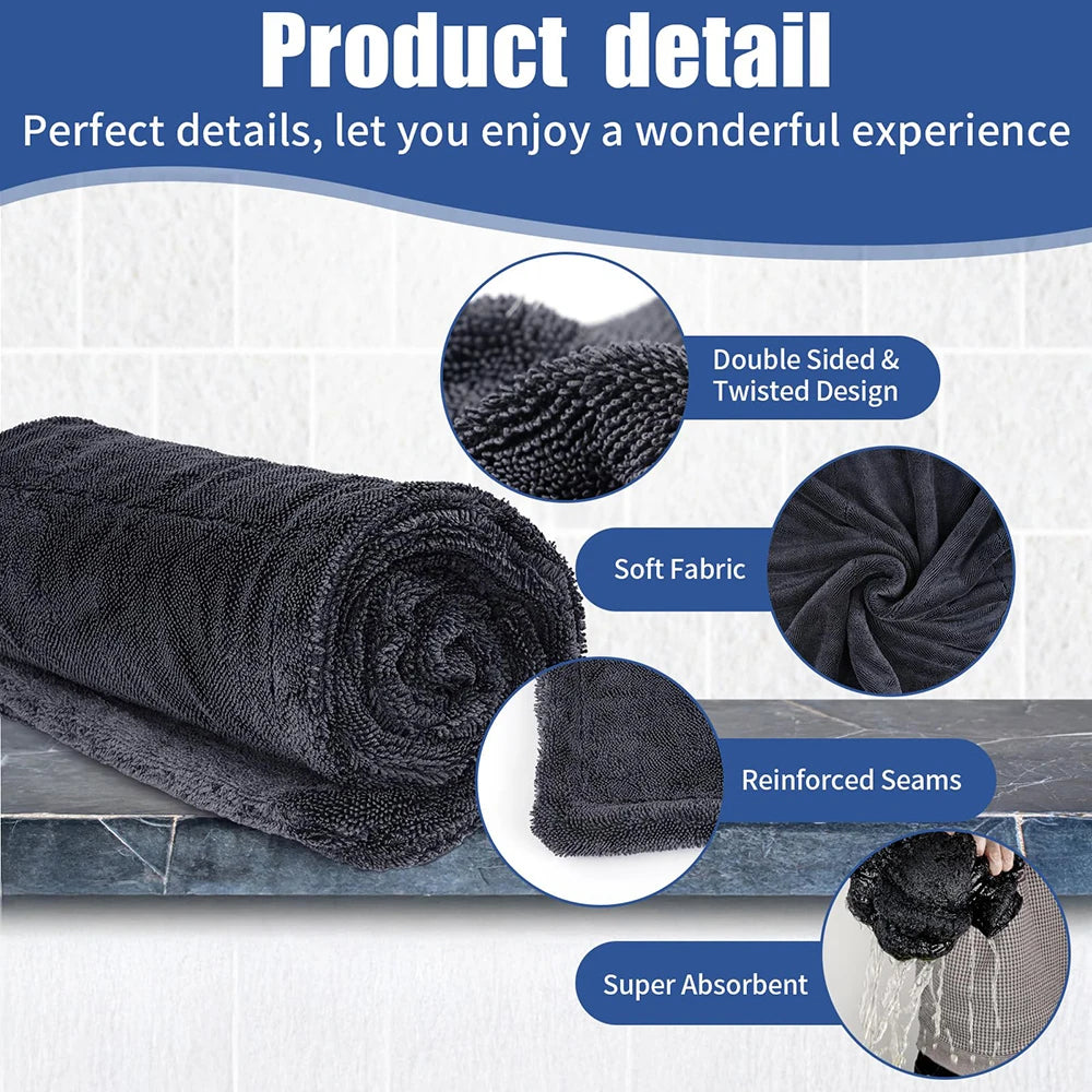 AUTOBRIGHT Microfiber 60*90cm 1300gsm One Wipe Drying Towel Car Wash Cloth Premium Cloth Thicken Soft Professional Car Cleaning