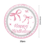 Pink bow Birthday Disposable Tableware Set Paper Plates Cups Napkins Girls Party Decoration Supplies