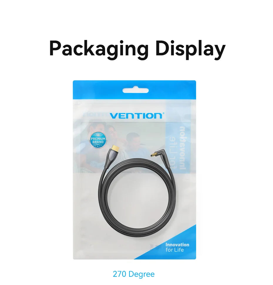 Vention 90° Angled HDMI 2.0 Cable 4K60Hz Ultra HD High-Speed Cord for Xiaomi TV Monitor Laptop PS5 Xbox PC HDR Video HDMI Cable