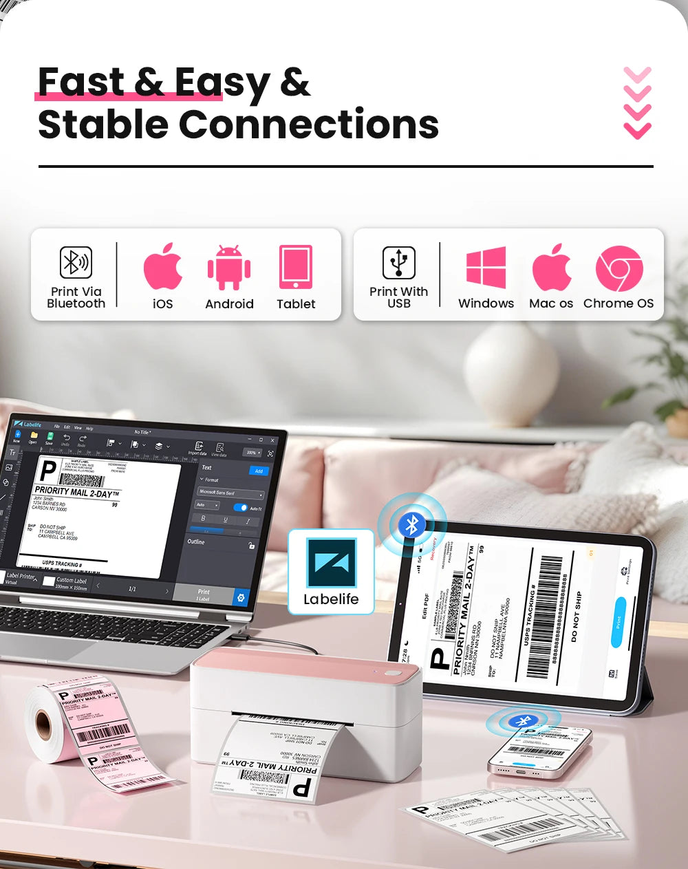 241 Bluetooth Thermal Label Printer Wireless Small Shipping Label Printer 4X6 Compatible with iPhone Android Mac Window