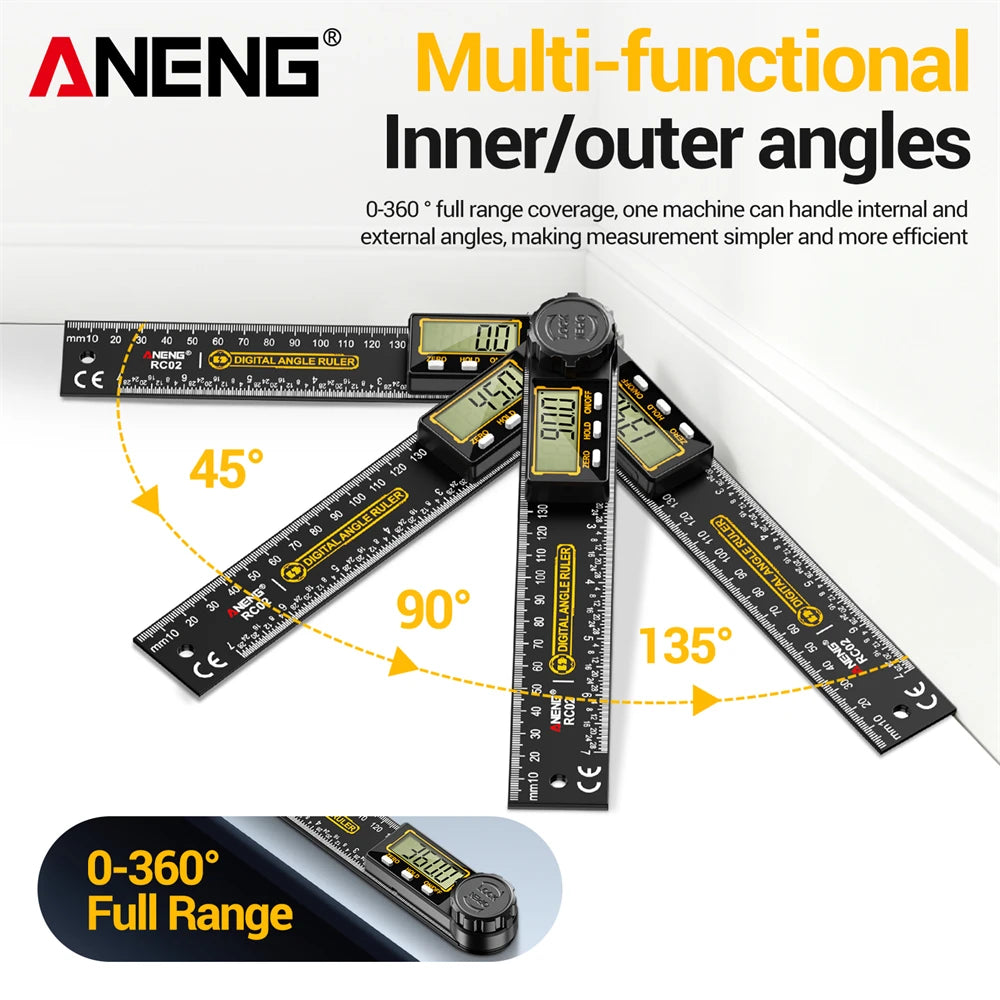 ANENG RC02 Digital Gauge Angle Goniometer Electronic Protractor Smart Inclinometer Angle Woodworking Tool Angle Finde 360°