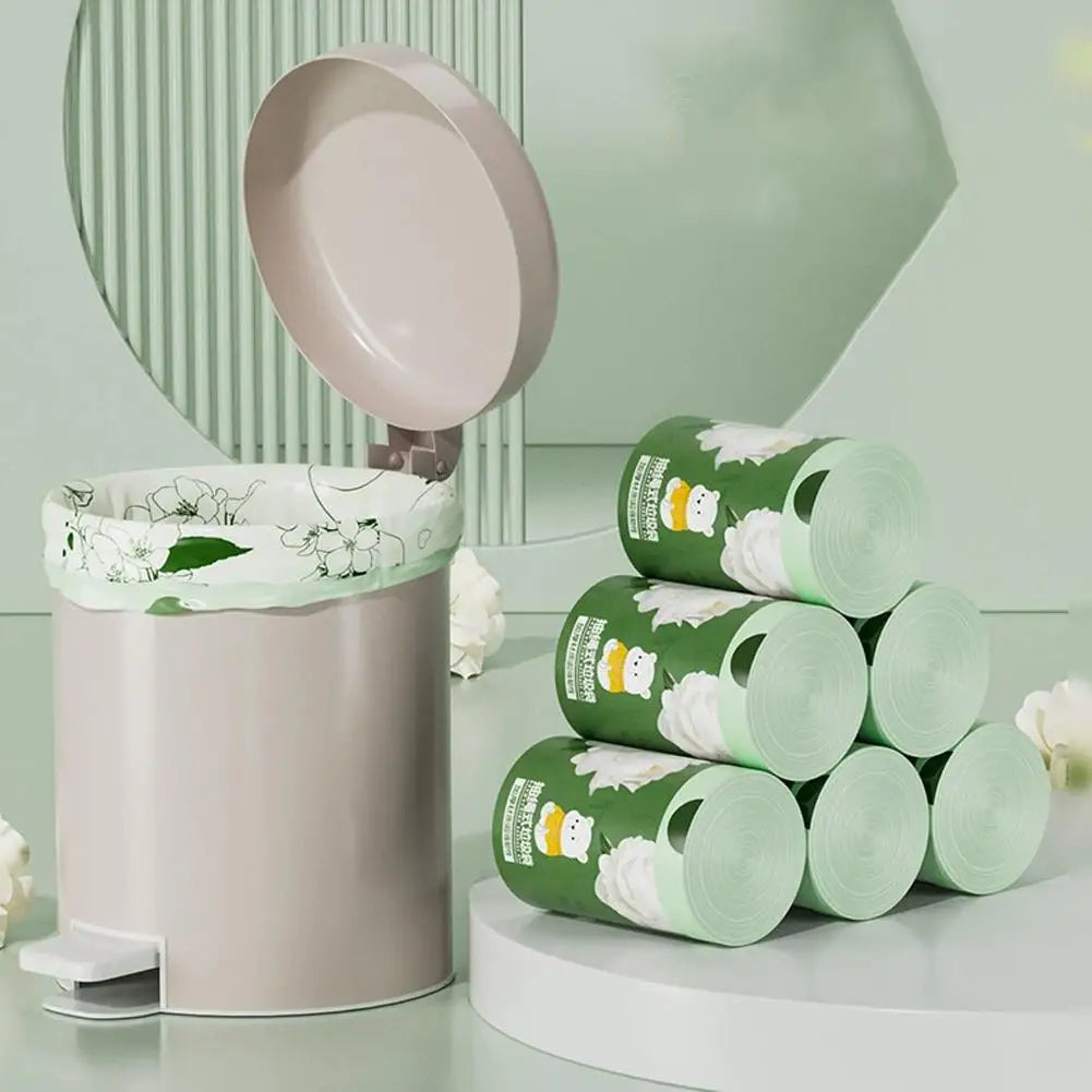 50 100pcs Scented Drawstring Trash Bags Thickened Camellia Fragrance Garbage Bag for Kitchen Odor Control Waste Bag