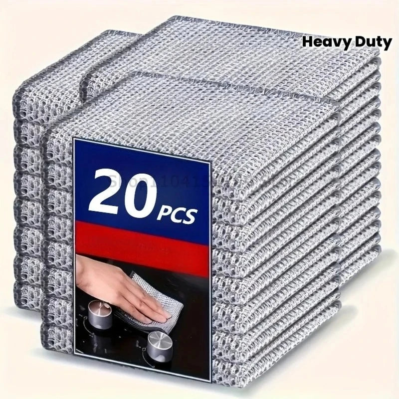 Thickened Steel Wire Cleaning Cloth Non-Scratch Double-layer Iron Microfiber Mesh Dishrag Washing Pot Rags Kitchen Towel