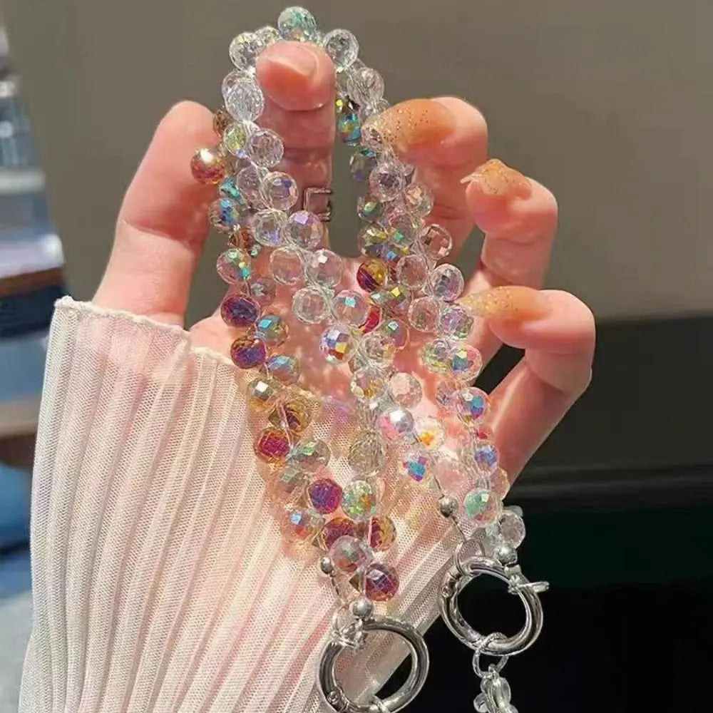 Colorful Mobile Phone Lanyard Chain Stylish Glitter Crystal Bead Pendant Keychain Jewelry Bag Accessories Sparkle Key Chains