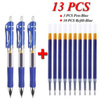 13Pcs Set Ballpen Retractable Gel Pens Black Red Blue Ink 0.5mm Ballpoint Replaceable Refills Office School Supplies Stationery