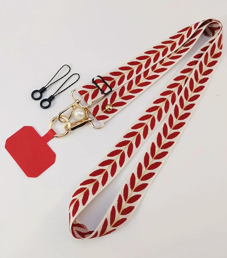 Adjustable Crossbody Long Mobile Phone Lanyard Wide Cloth Neckband Strap Rope Women's Pearl Hanging Ornaments Anti-Lost Lanyard