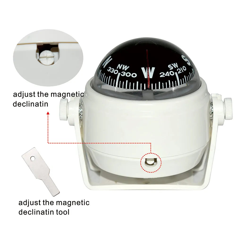 For Boat Yacht Car Waterproof Navigation Compass With Electronic LED Light White/Black Marine Sea Pivoting Marine Compass