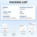 Marklife X2 Mini Printer Label Inkless Bluetooth Portable Adhesive Sticker Label Machine DIY Name Tag Barcode or 1PK Label Paper
