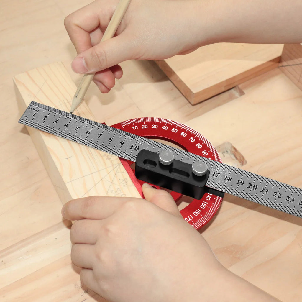 Precision Pocket Ruler or Ruler Positioning Block, Aluminum Alloy Angle Protractor 0-180°Angle Finder Scriber Line Marking Gauge