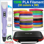 Children's 3D Pen 3D Drawing Printing Pen with LCD Screen Power Adapter 200M PLA Filament Toy Kids Christmas Birthday DIY Gift