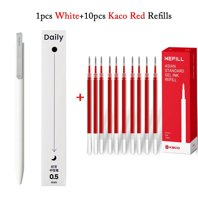 KACO Gel Pens Press Signature Pen Stationery Metal Pen Clip 0.5mm Black Ink Quicking Drying Large Capacity 800M Smooth Writing
